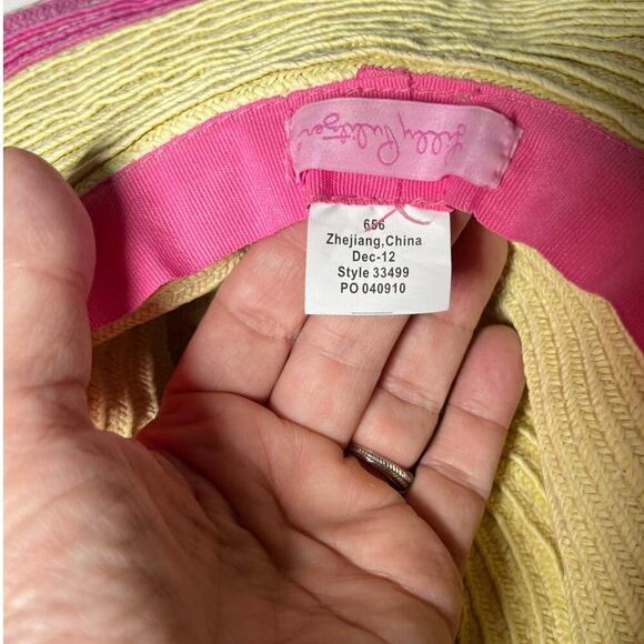 Lilly Pulitzer Straw Sun Hat Wide Brim‎ Pink Trim Floppy Beach Scarf Band #33499 - Picture 6 of 12